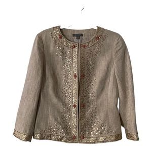 Ann Taylor Tan Natural Color Cropped Jacket Blazer with Beading Detail Size 8